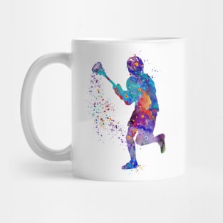 Lacrosse Boy Watercolor Silhouette Painting Mug